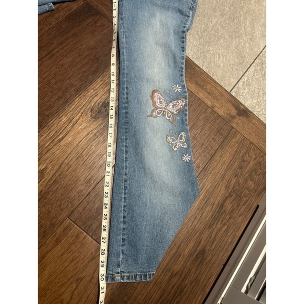 Angels Butterfly Embroidered Flare Leg Jeans Medium Wash Blue Y2K Size 9 - Picture 9 of 9